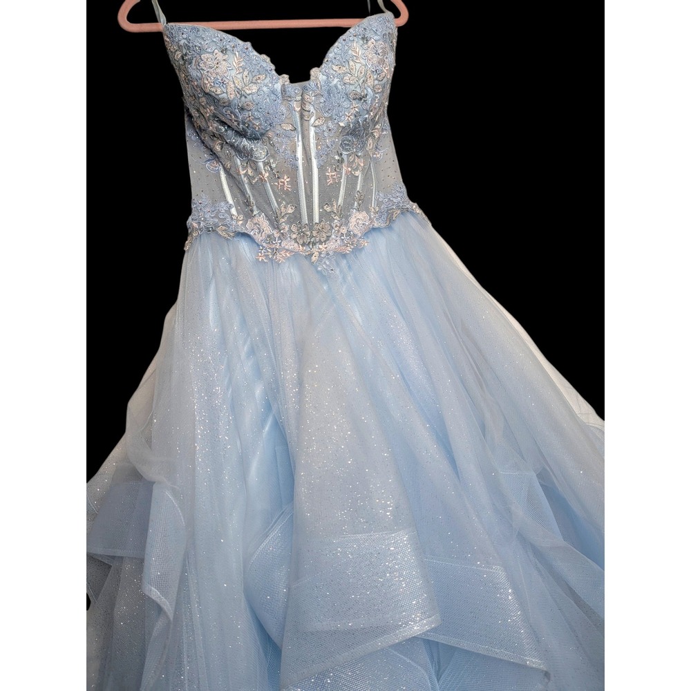 Light Blue Prom Dress‎ Corset Back Embroidered Princess Formal Ball Gown Size 6 - Picture 6 of 16